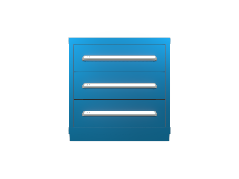 Stockroom cabinet with three drawers
